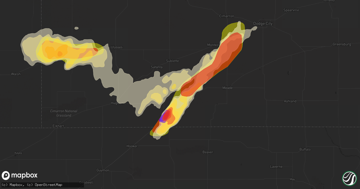 Hail map in Kismet, KS on May 24, 2015
