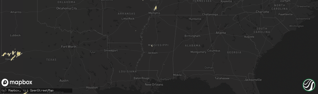 Hail map in Mississippi on May 24, 2015