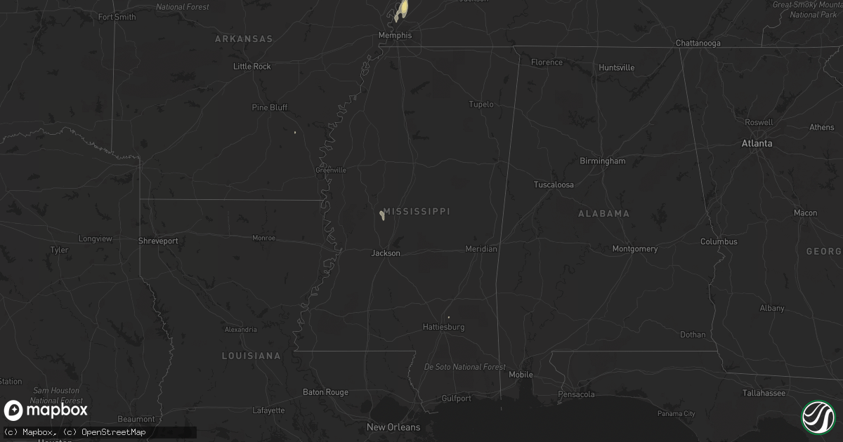 Hail map in Mississippi on May 24, 2015