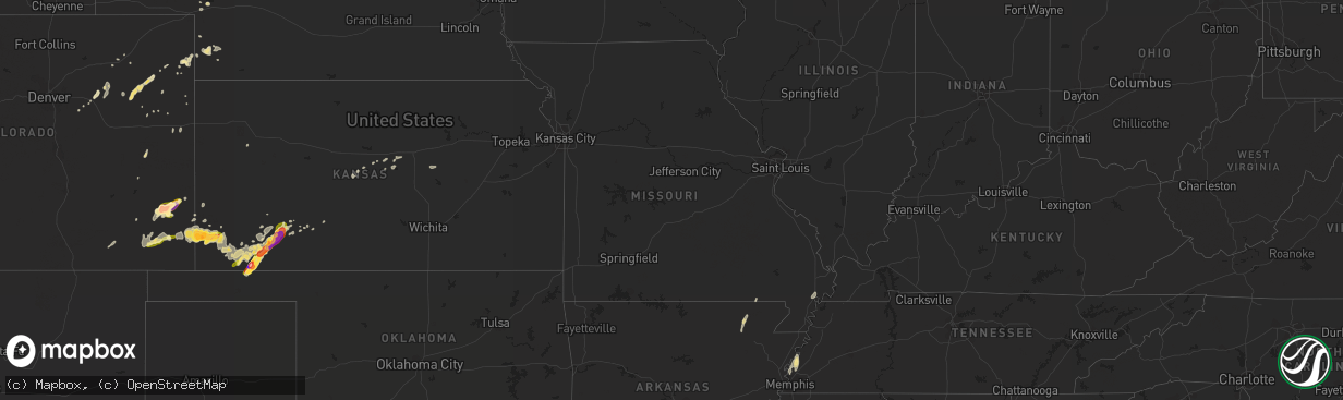 Hail map in Missouri on May 24, 2015