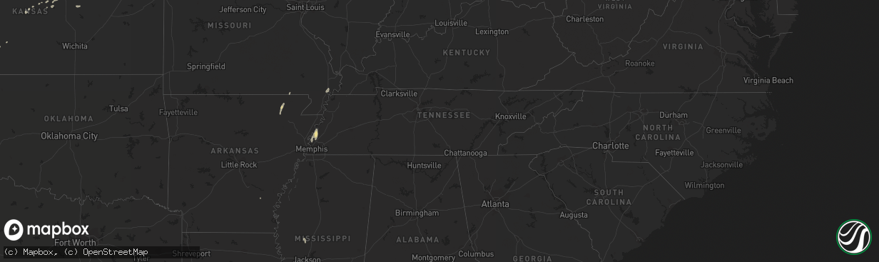 Hail map in Tennessee on May 24, 2015