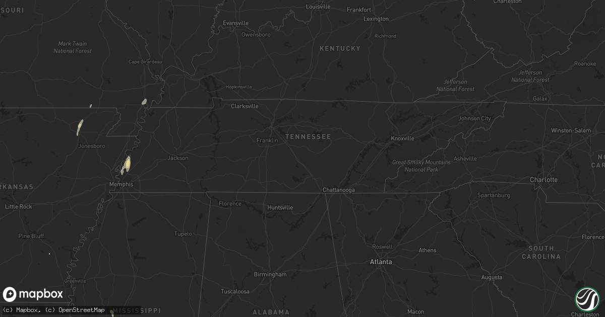 Hail map in Tennessee on May 24, 2015