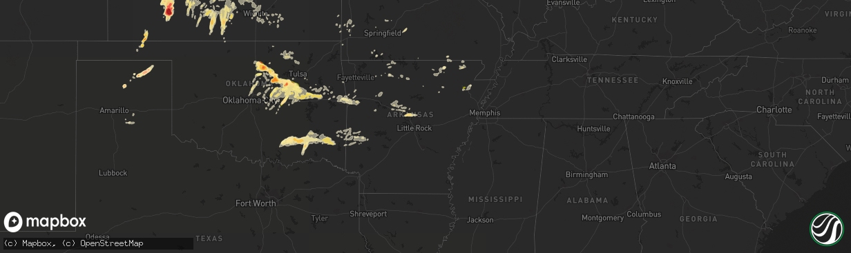 Hail map in Arkansas on May 24, 2016