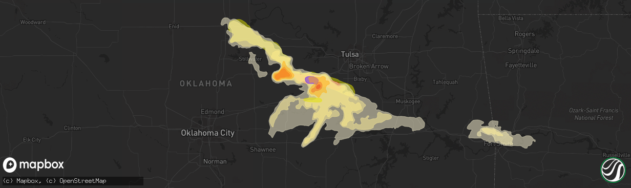 Hail map in Bristow, OK on May 24, 2016