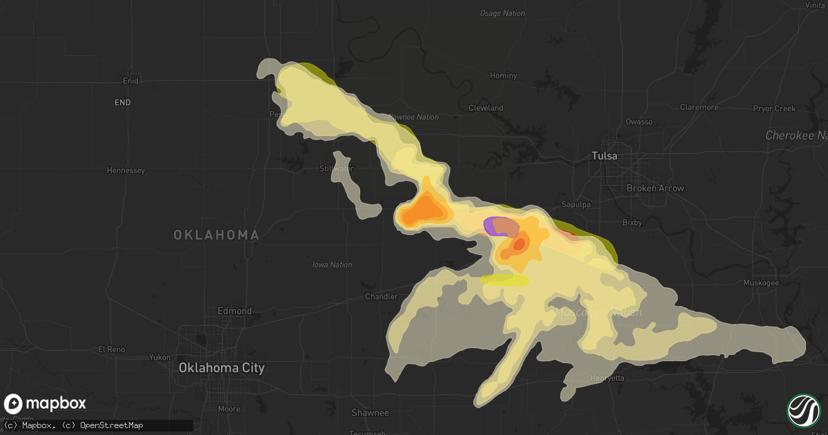 Hail map in Cushing, OK on May 24, 2016