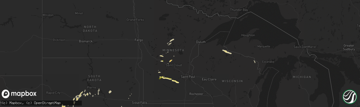 Hail map in Minnesota on May 24, 2016