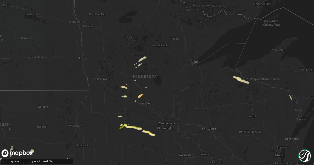 Hail map in Minnesota on May 24, 2016