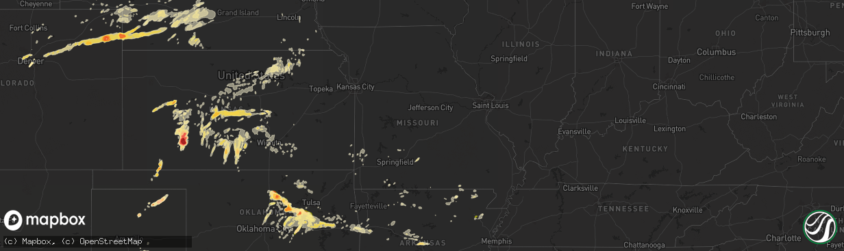 Hail map in Missouri on May 24, 2016