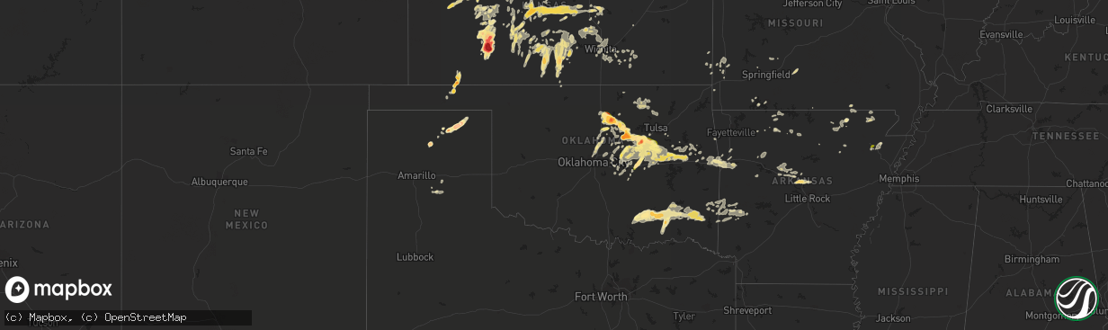 Hail map in Oklahoma on May 24, 2016