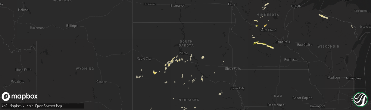 Hail map in South Dakota on May 24, 2016