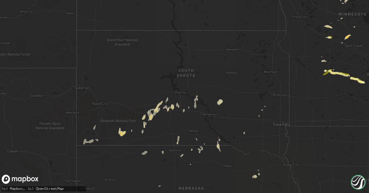 Hail map in South Dakota on May 24, 2016