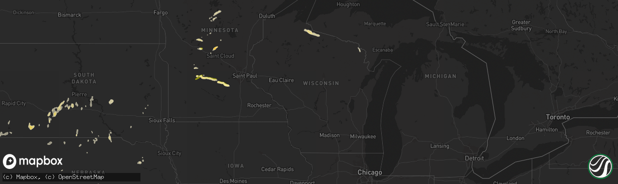 Hail map in Wisconsin on May 24, 2016