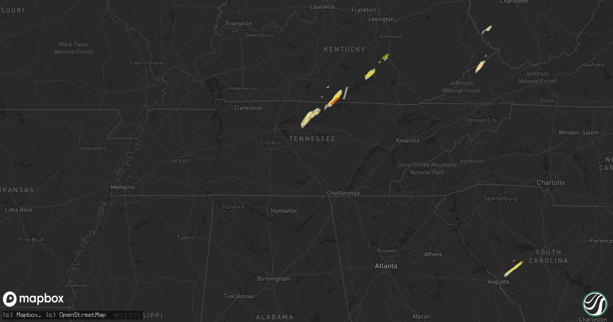 Hail map in Tennessee on May 24, 2017
