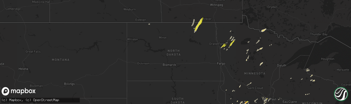 Hail map in North Dakota on May 24, 2018