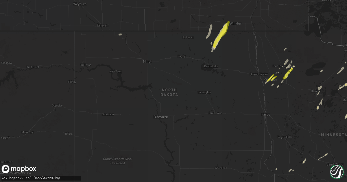 Hail map in North Dakota on May 24, 2018