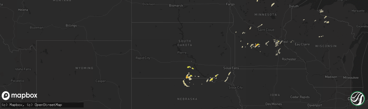 Hail map in South Dakota on May 24, 2018