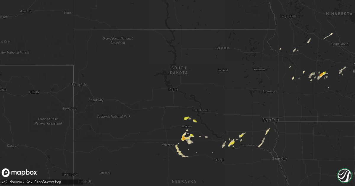 Hail map in South Dakota on May 24, 2018