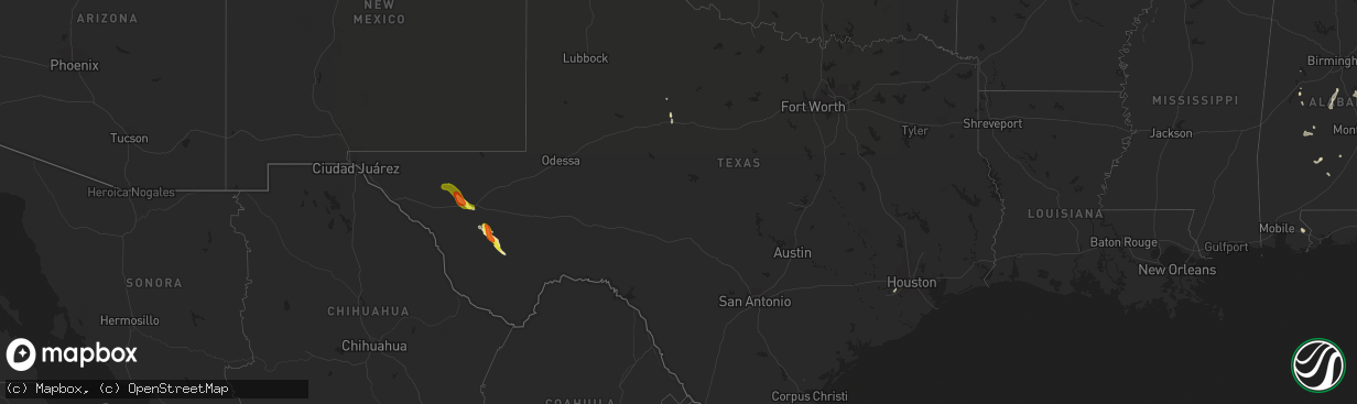 Hail map in Texas on May 24, 2018