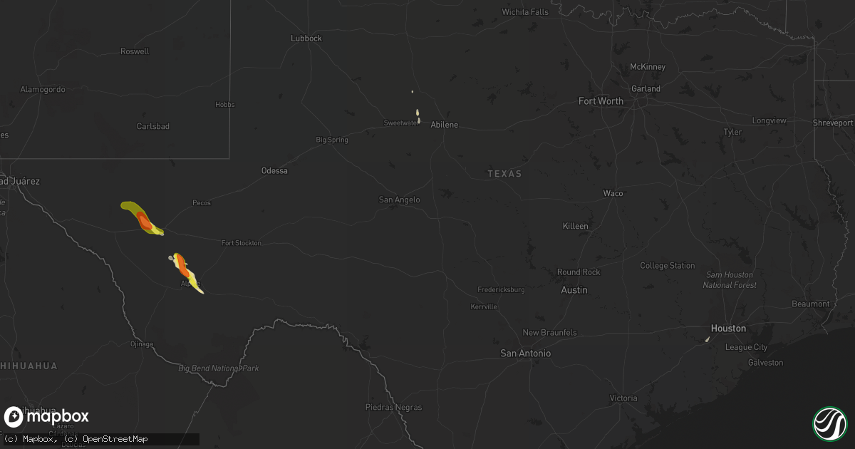 Hail map in Texas on May 24, 2018