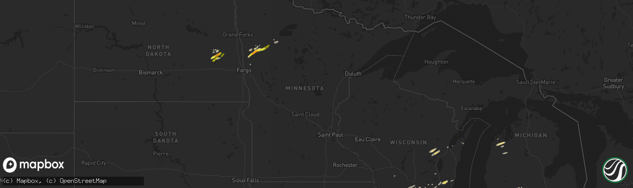 Hail map in Minnesota on May 24, 2019