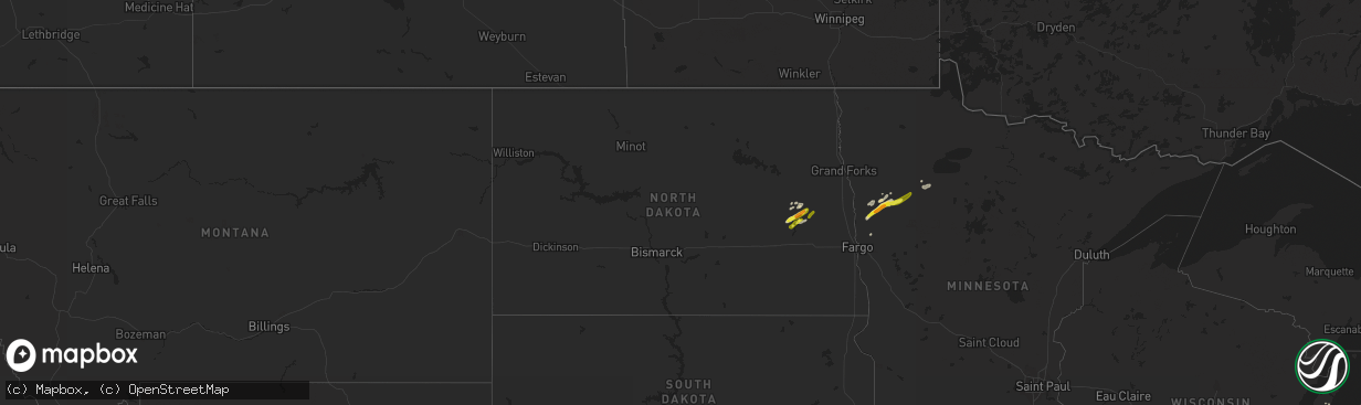 Hail map in North Dakota on May 24, 2019