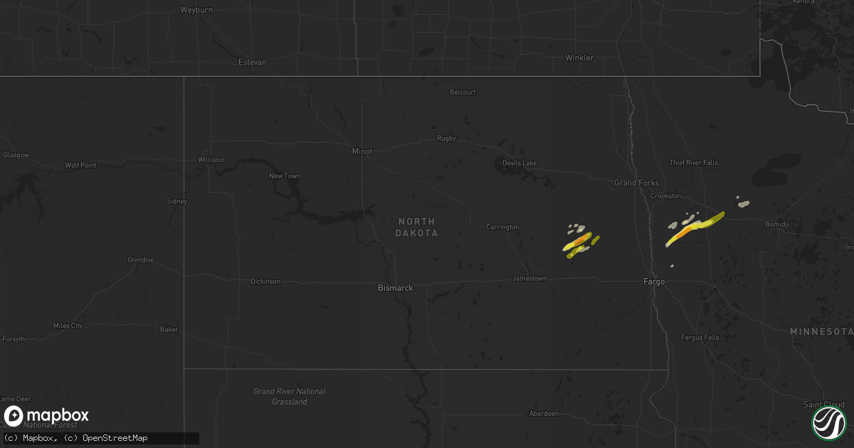 Hail map in North Dakota on May 24, 2019