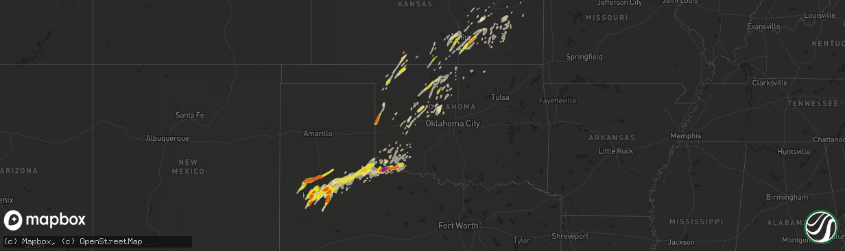 Hail map in Oklahoma on May 24, 2019