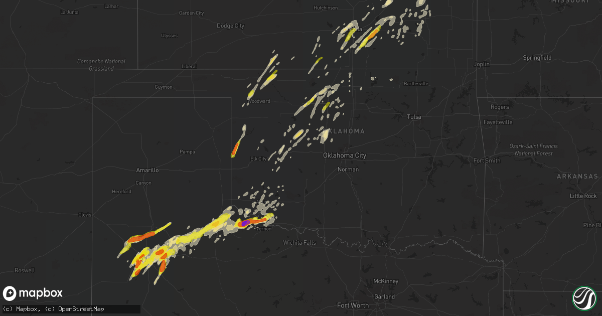 Hail map in Oklahoma on May 24, 2019