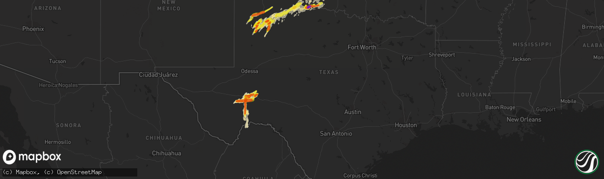 Hail map in Texas on May 24, 2019