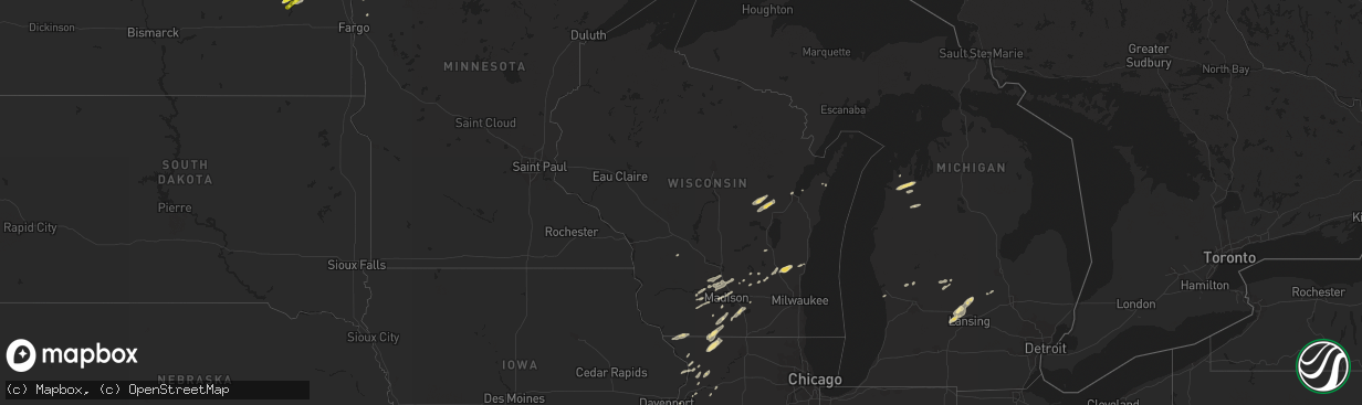 Hail map in Wisconsin on May 24, 2019