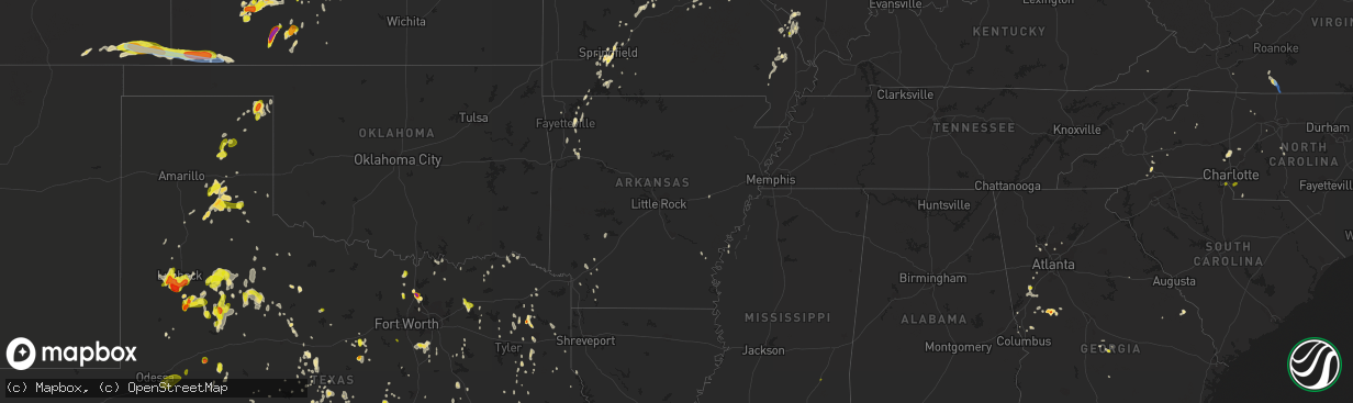 Hail map in Arkansas on May 24, 2020