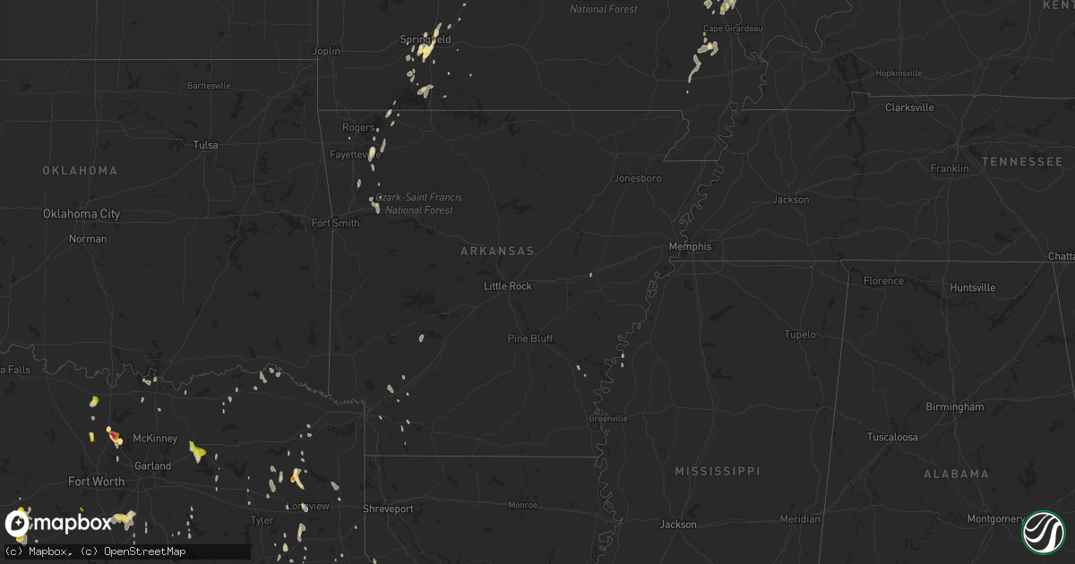 Hail map in Arkansas on May 24, 2020