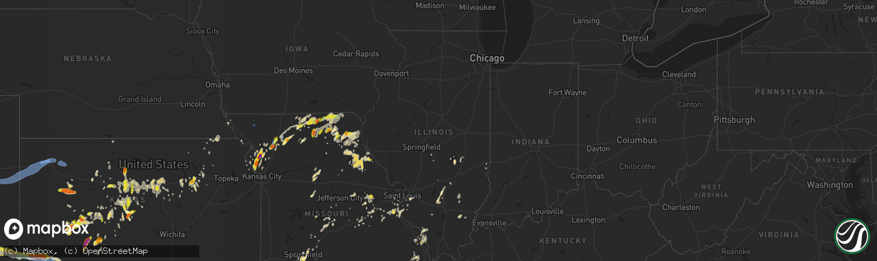 Hail map in Illinois on May 24, 2020