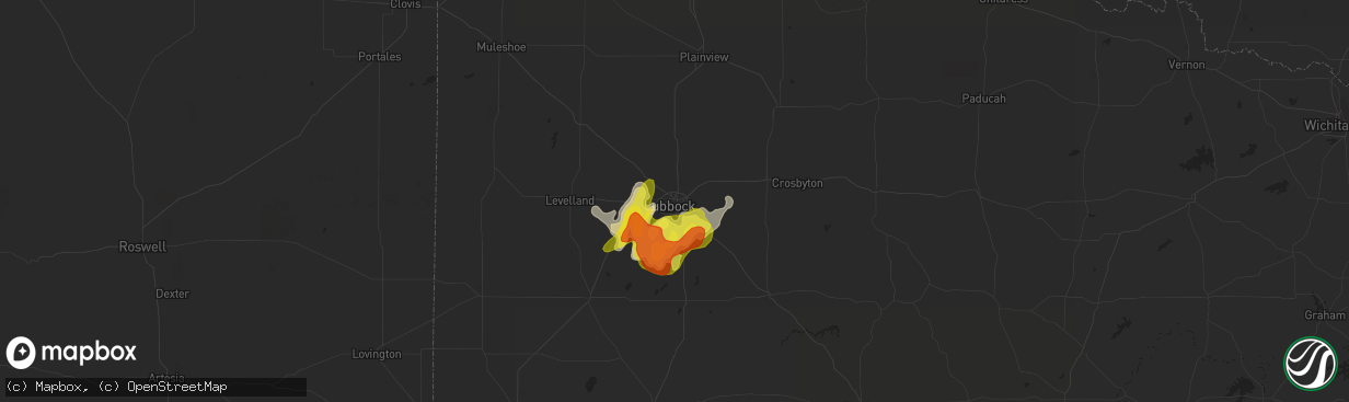 Hail map in Lubbock, TX on May 24, 2020