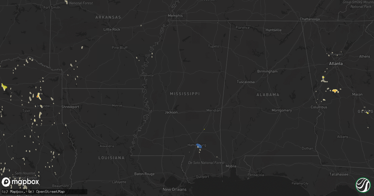 Hail map in Mississippi on May 24, 2020