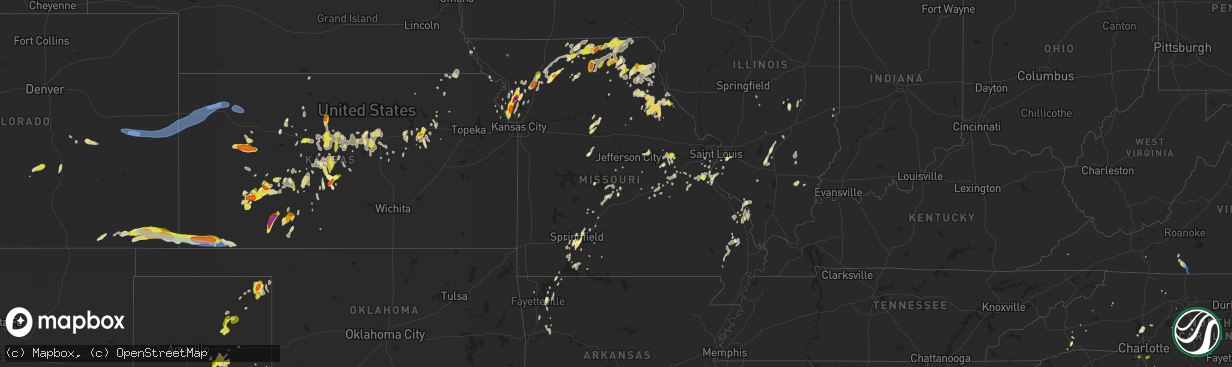 Hail map in Missouri on May 24, 2020