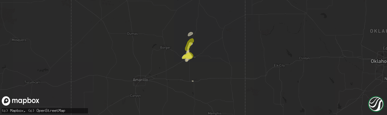 Hail map in Pampa, TX on May 24, 2020