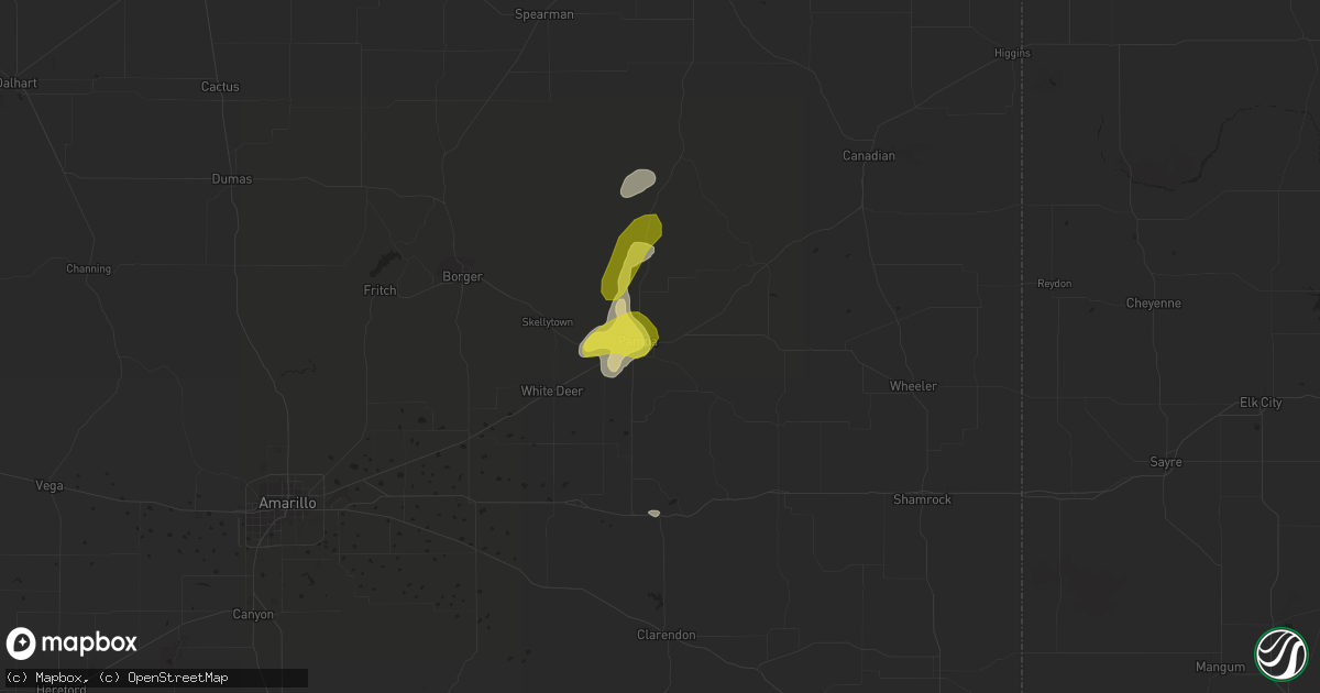 Hail map in Pampa, TX on May 24, 2020