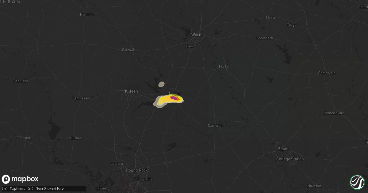 Hail map in Temple, TX on May 24, 2020