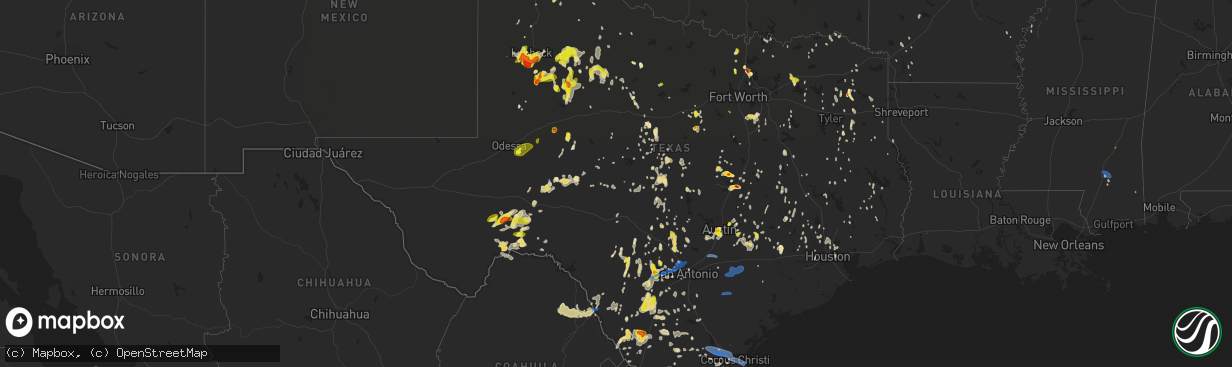 Hail map in Texas on May 24, 2020