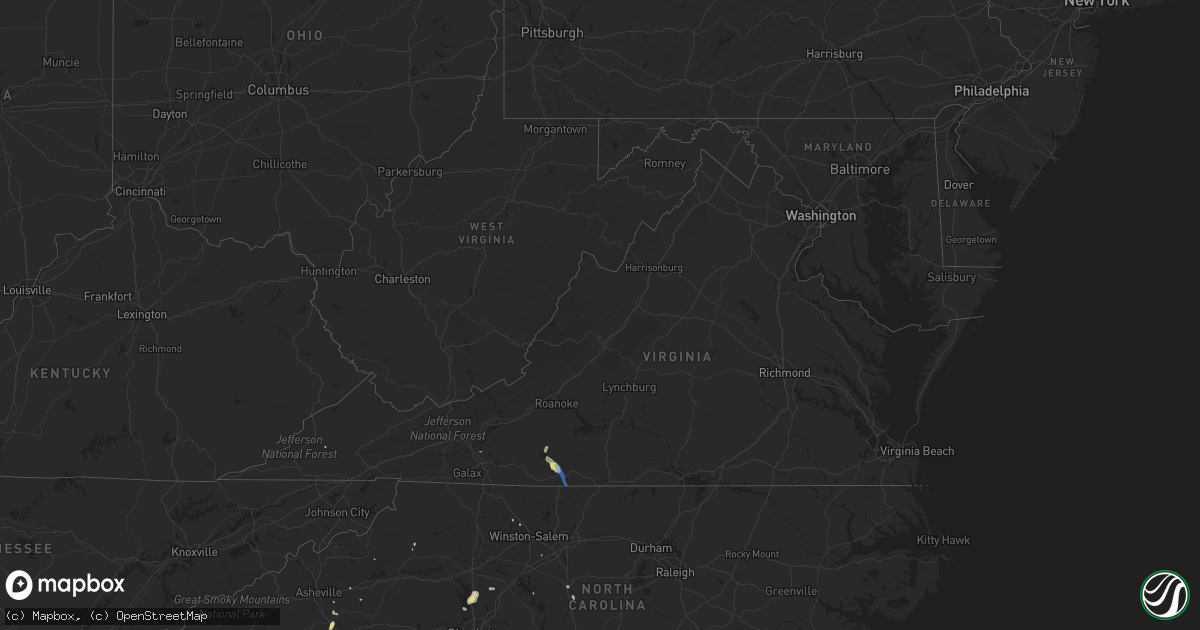Hail map in Virginia on May 24, 2020