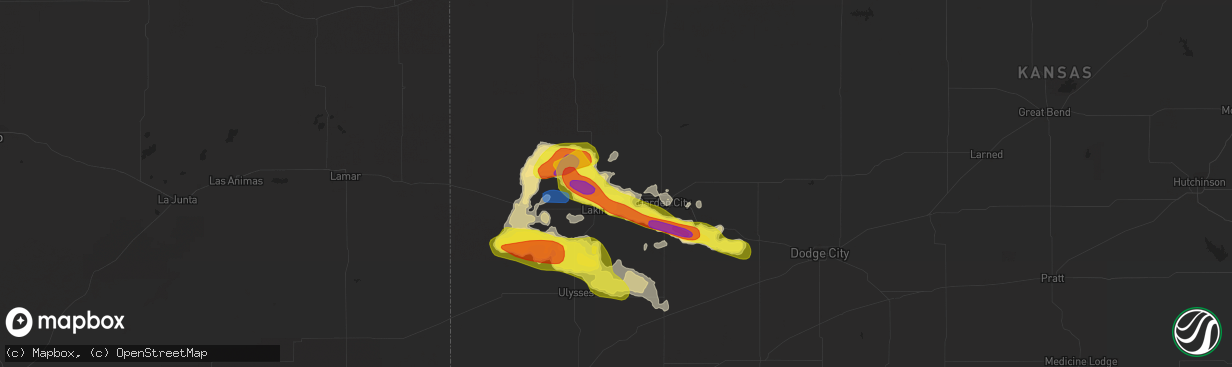 Hail map in Deerfield, KS on May 24, 2021