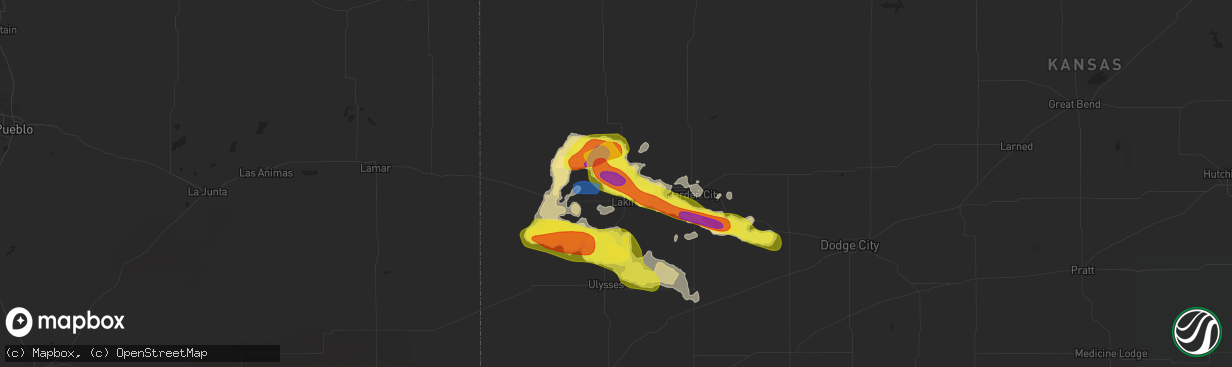 Hail map in Lakin, KS on May 24, 2021