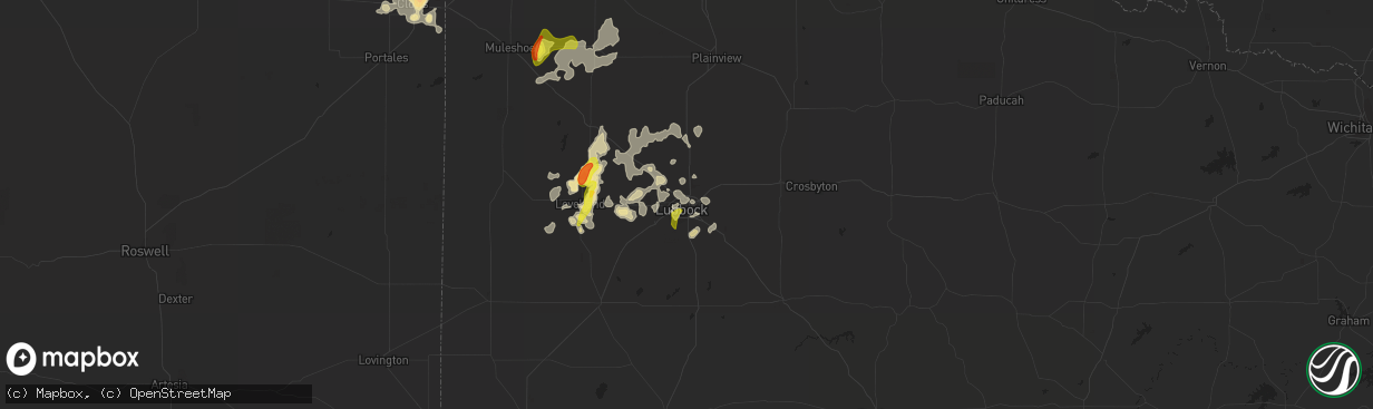 Hail map in Lubbock, TX on May 24, 2021