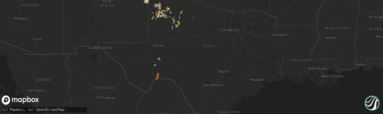 Hail map in Texas on May 24, 2021