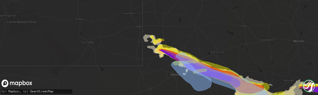 Hail map in Andrews, TX on May 24, 2022