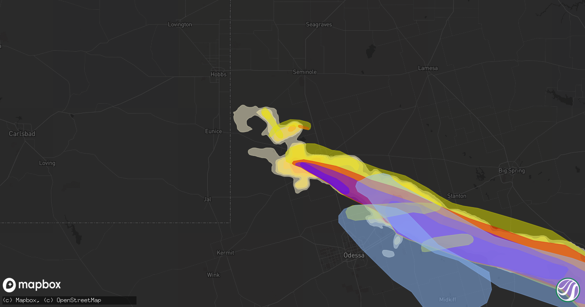 Hail map in Andrews, TX on May 24, 2022