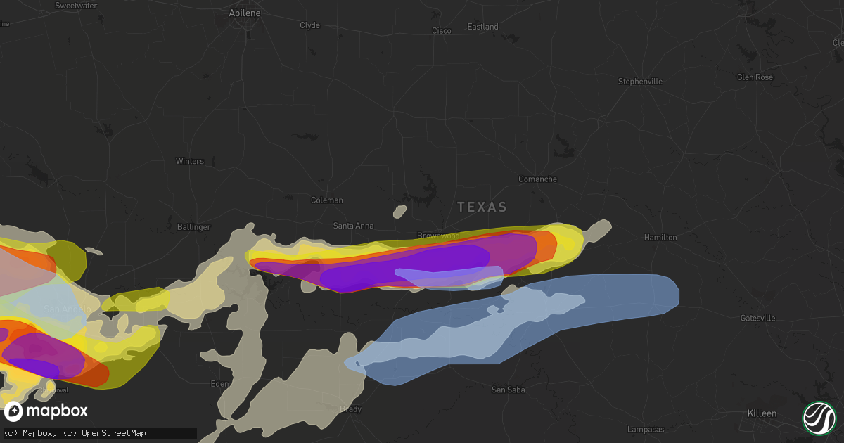 Hail map in Brownwood, TX on May 24, 2022