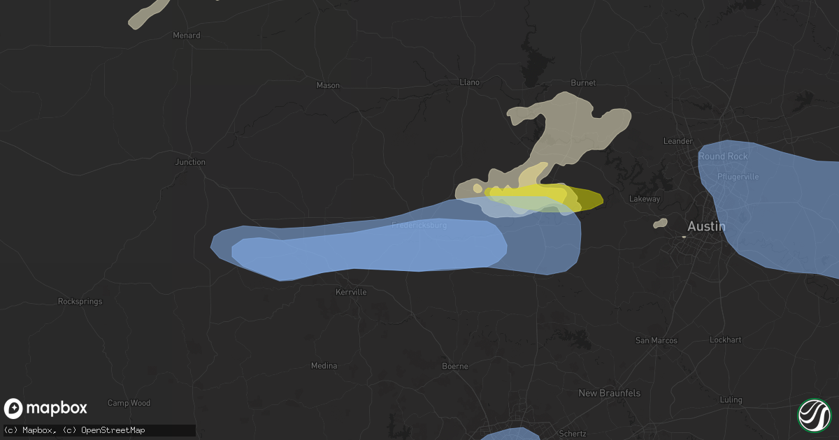 Hail map in Fredericksburg, TX on May 24, 2022