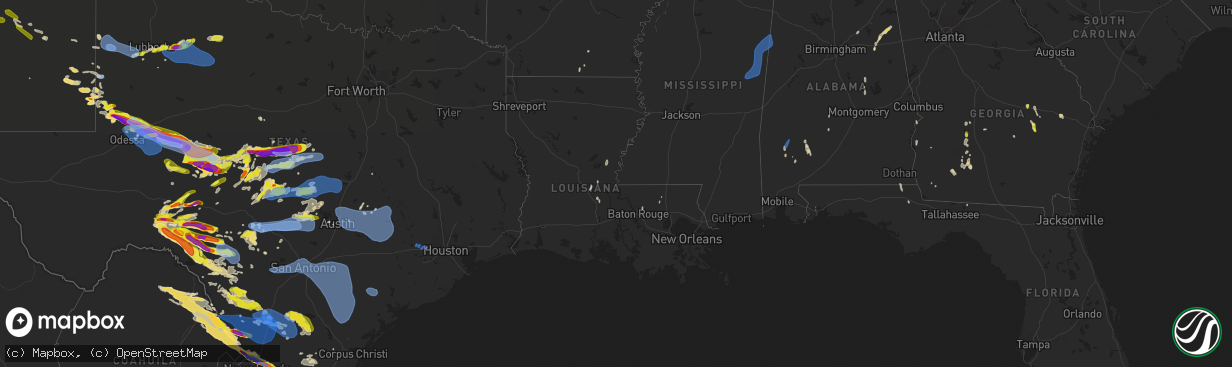 Hail map in Louisiana on May 24, 2022